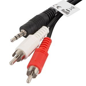 Cable estéreo de 2 m de Lanberg con un conector macho Jack 3.5 mm a dos conectores macho RCA