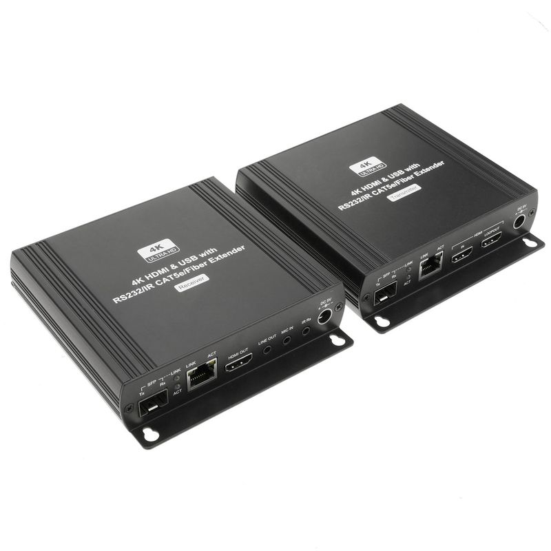 Extensor de HDMI 4K UHD con AUDIO USB RS232 IR por cable UTP Cat.5e y fibra óptica SFP - TO04400 - 01