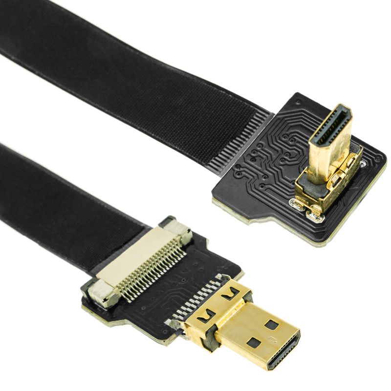 Cable vídeo HDMI plano FPV 20 cm micro D-macho a micro D-macho con ángulo - HG08800 - 01