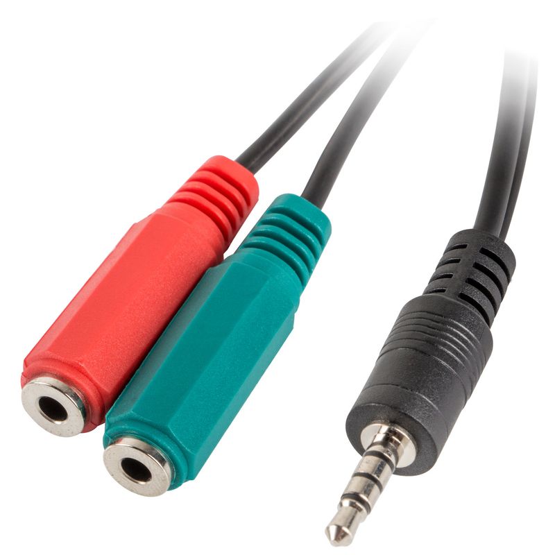 Adaptador Lanberg minijack 3.5mm macho 4 pines a 2x minijack 3.5mm de 3 pines hembra 20cm negro - TW20000 - 01